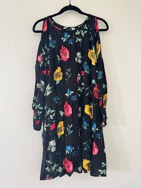 Old Navy Long Sleeve Cold Shoulder Black Floral Dress